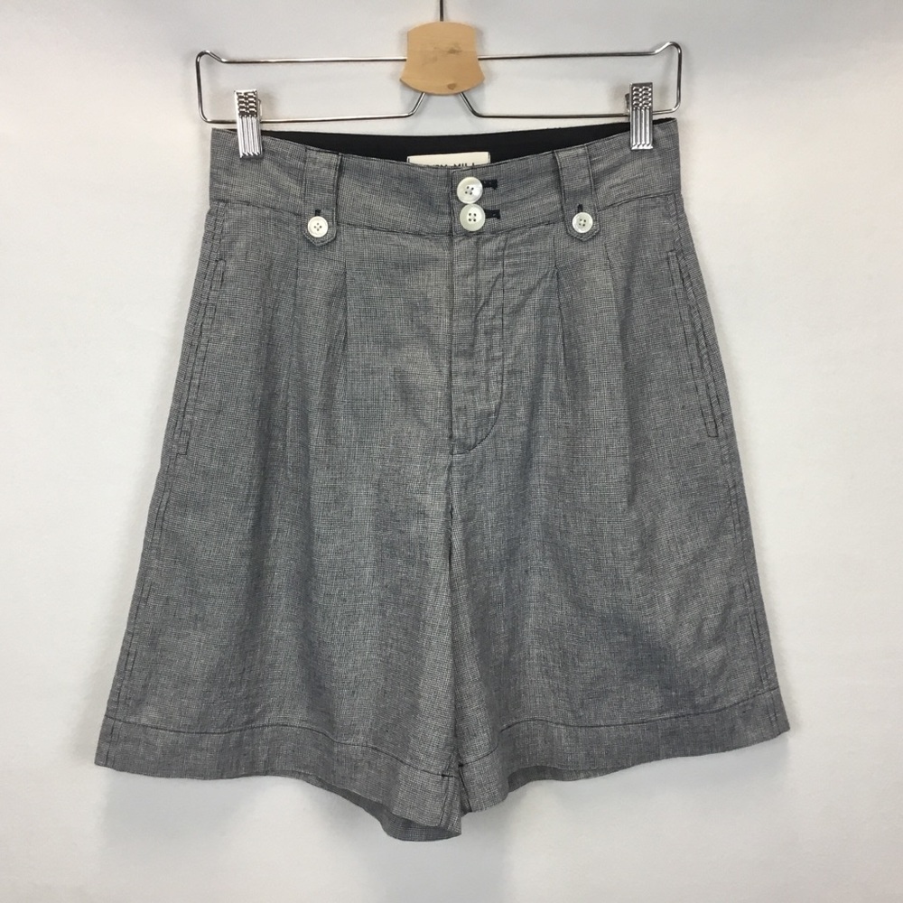 Alex Mill Drill Pleated Shorts Houndstooth Linen Blend High Waisted Size 4 - Picture 1 of 11